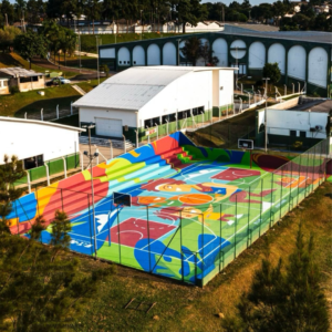 Espetáculo: imagens aéreas da quadra reformada no Pq. Municipal em Valinhos